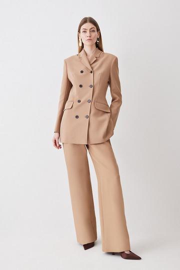 Compact Stretch High Button Double Breasted Blazer camel