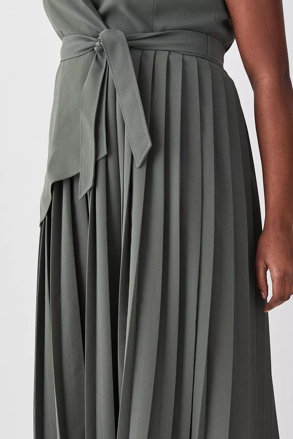 Plus Size Military Pleat Sleeveless Midi Dress | Karen Millen