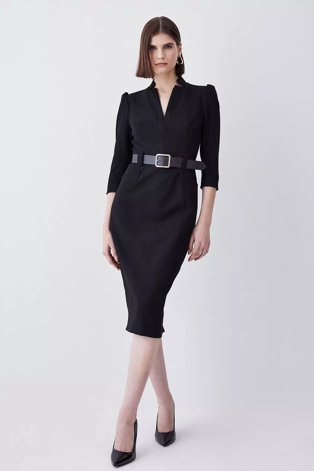 Karen millen black dress clearance with belt