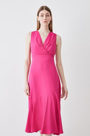 Soft Tailored Sleeveless Wrap Front Midi Dress pink