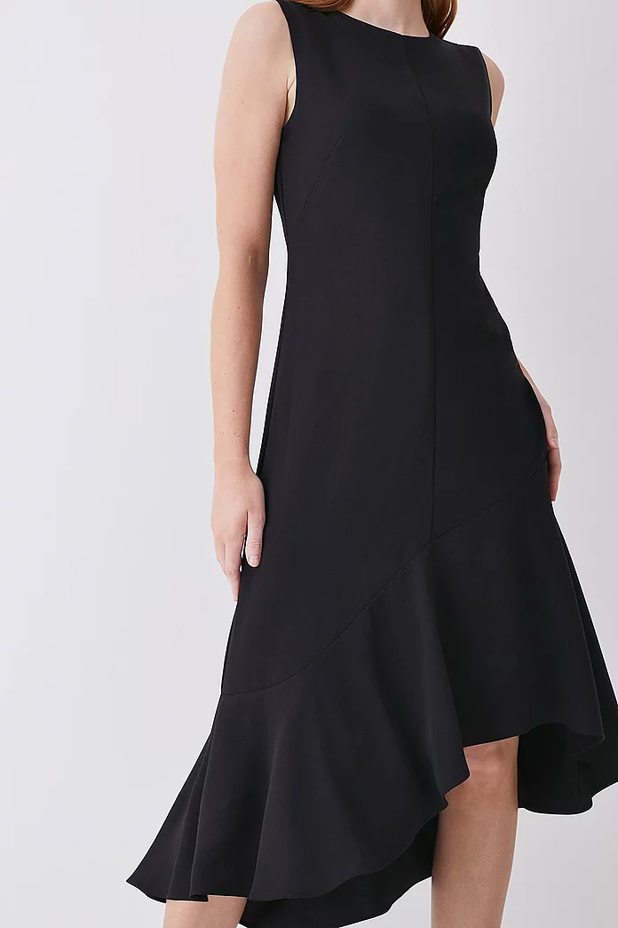 Soft Tailored Sleeveless Full Skirt High Low Midi Dress | Karen Millen