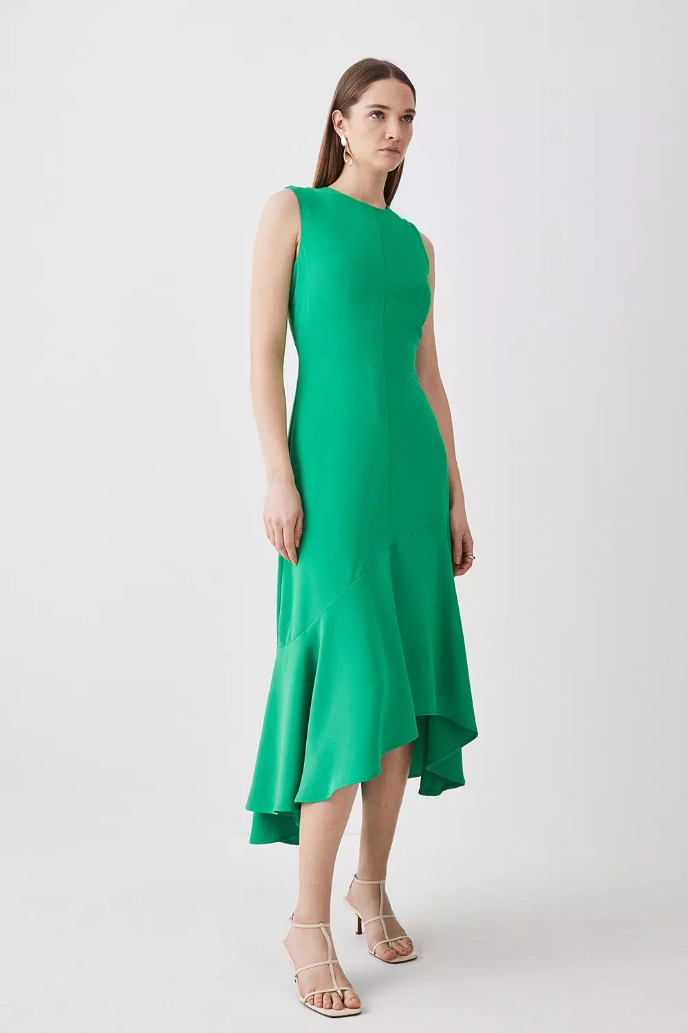 Soft Tailored Sleeveless Full Skirt High Low Midi Dress Karen Millen