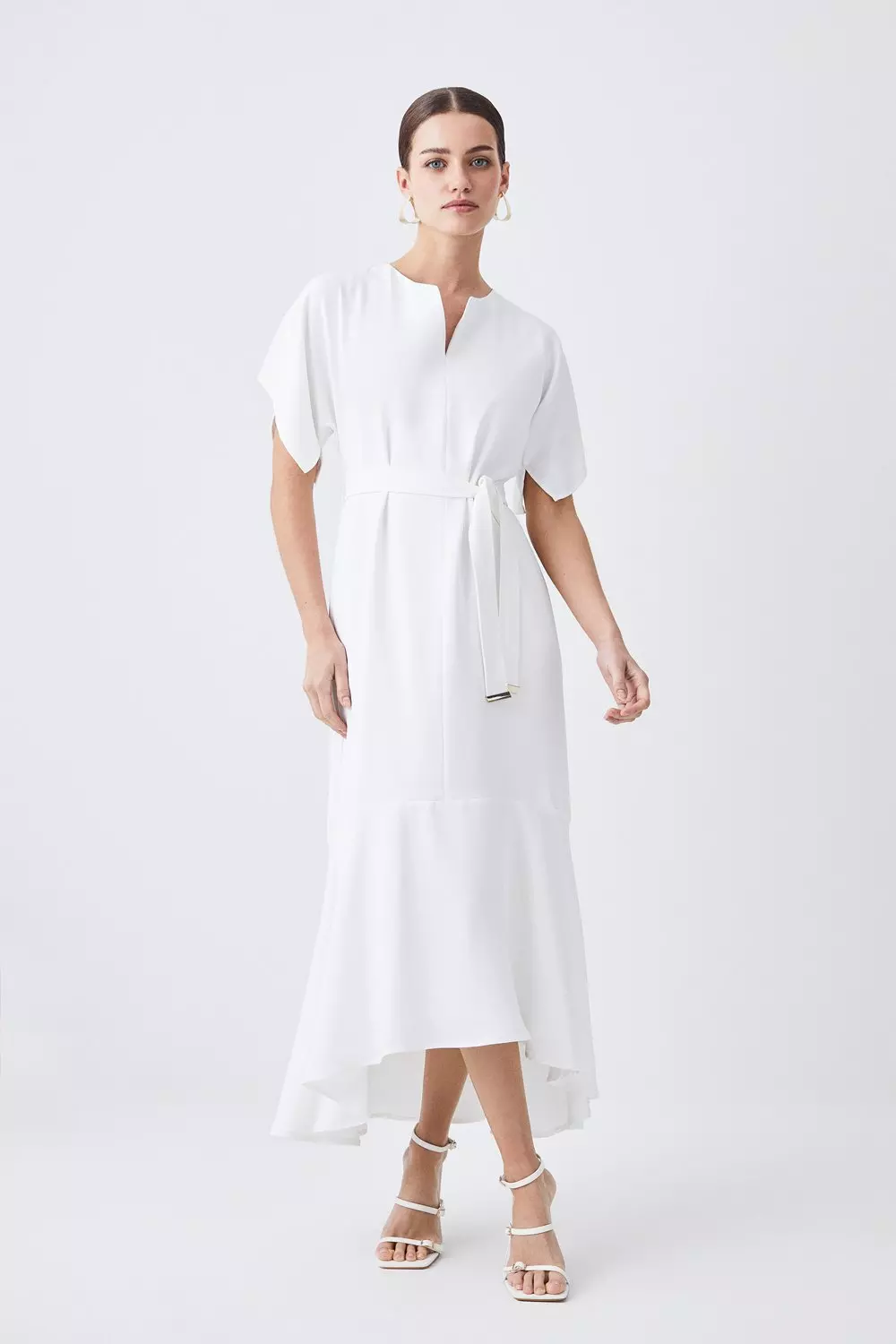 Petite Soft Tailored Tie Belt Relaxed Sleeve Midi Dress Karen Millen