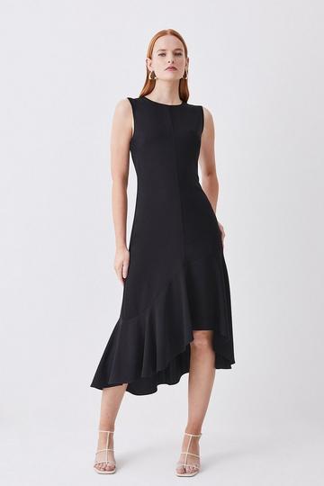 Black Petite Soft Tailored Sleeveless High Low Midi Dress