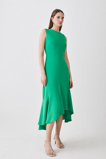 Green Petite Soft Tailored Sleeveless High Low Midi Dress