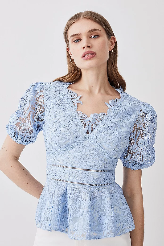 Chemical Lace Puff Sleeve Detailed Top