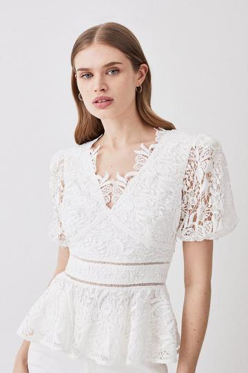 Chemical Lace Puff Sleeve Detailed Top ivory