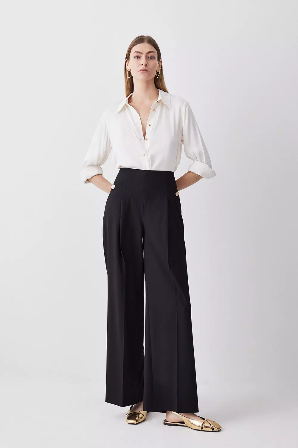 High waisted trousers with wide leg for women at NA-KD