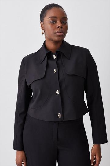 Black Plus Polished Button Detail Crop Jacket