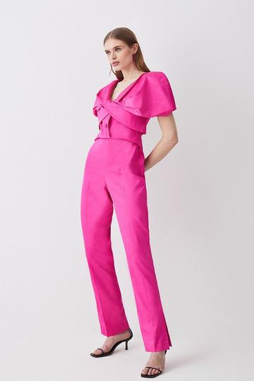 Italian Wool Blend Satin Couture Draped Jumpsuit pink
