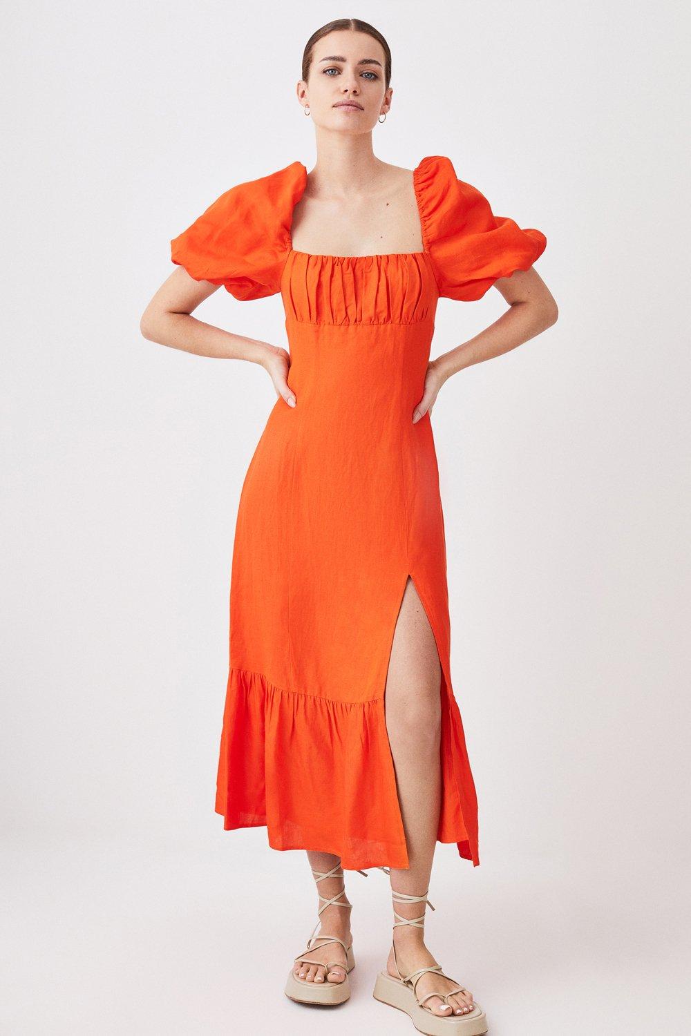 Karen millen orange outlet ruffle dress