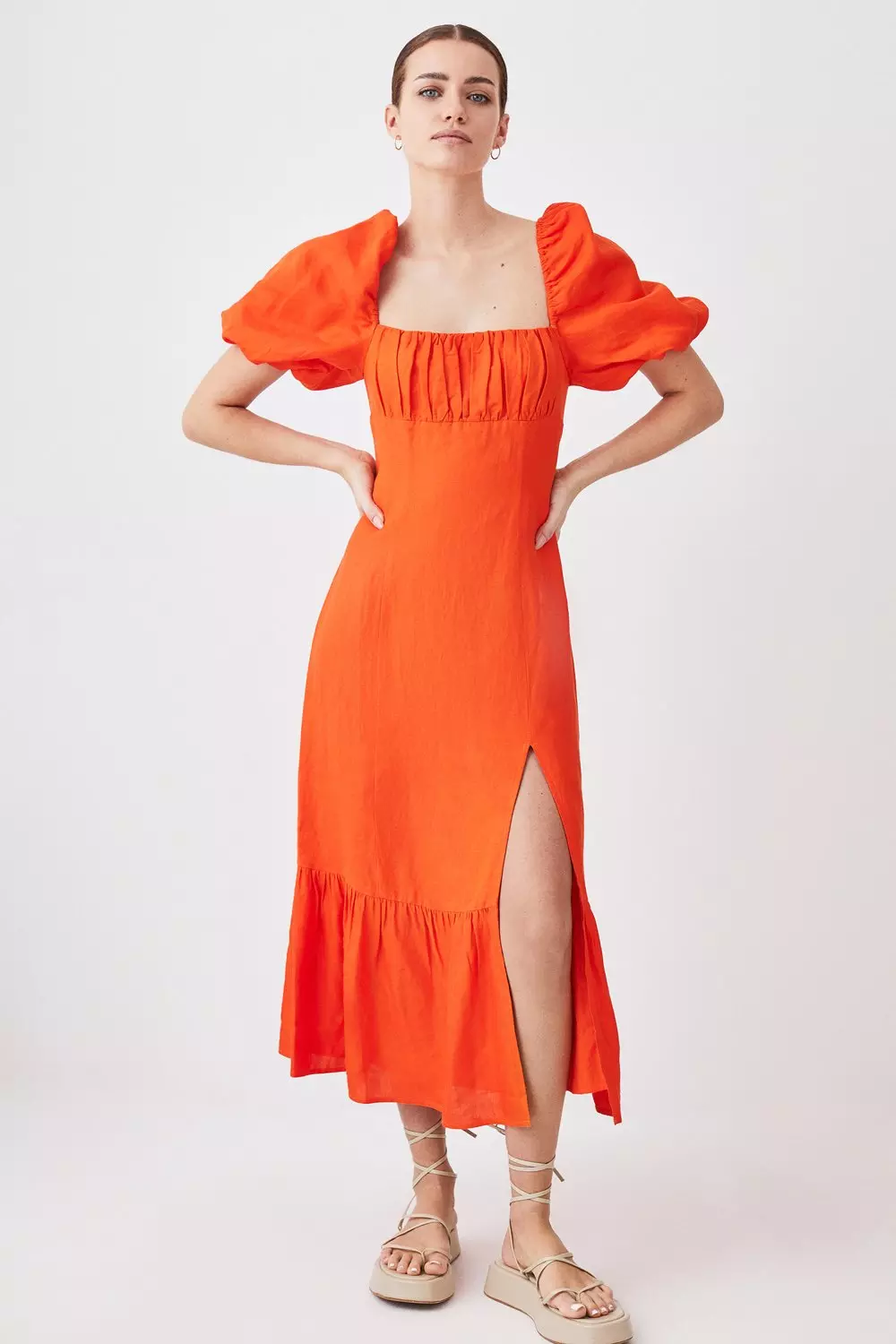 Karen millen outlet orange midi dress