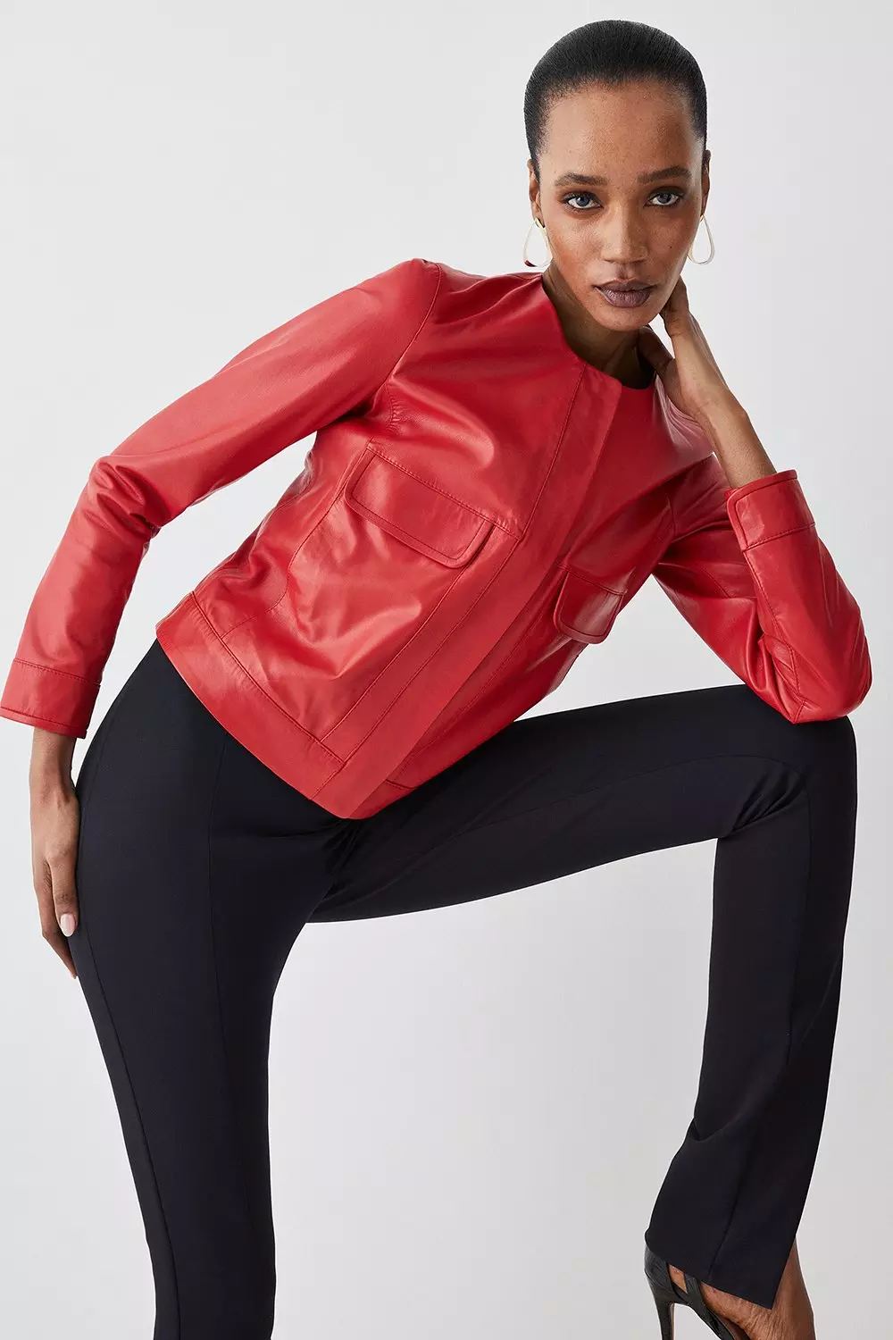 Karen millen 2025 collarless leather jacket