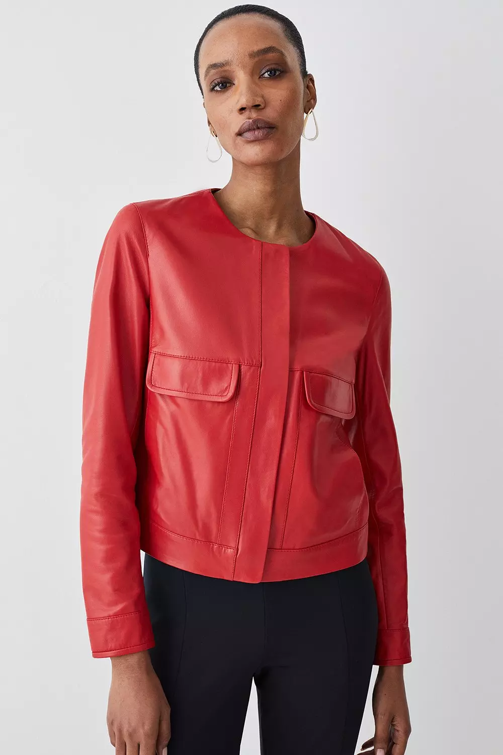 Pocket Detail Faux Leather Bomber