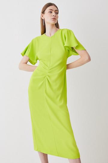 Ruched Front Crepe Midi Dress lime