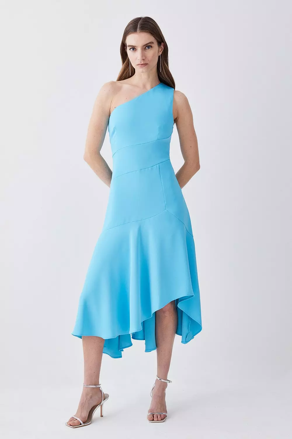 Light blue one outlet shoulder dress