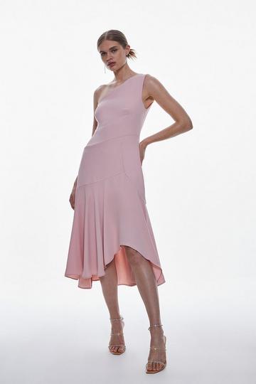 One Shoulder Soft Tailored High Low Midi Dress blush