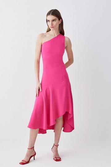 Pink One Shoulder Soft Tailored High Low Midi Dress