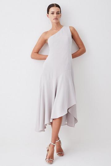 Tall One Shoulder Soft Tailored High Low Midi Dress mink