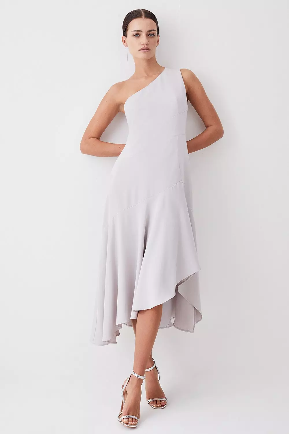 Tall One Shoulder Soft Tailored High Low Midi Dress Karen Millen