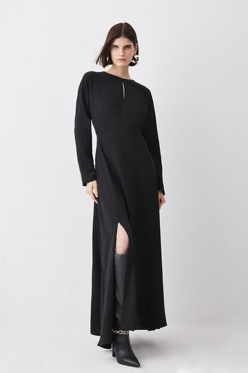 Black Keyhole Crepe Soft Tailored Split Detail Maxi Dress