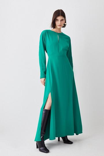 Green Keyhole Crepe Soft Tailored Split Detail Maxi Dress