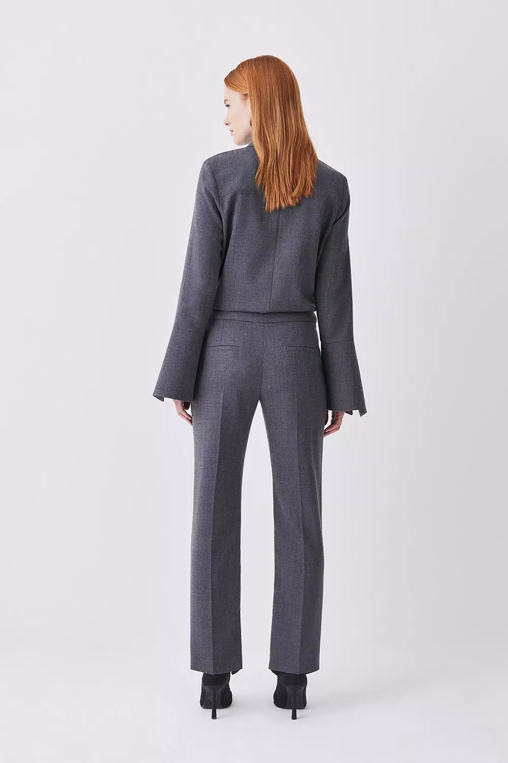 Wide leg wool-flannel suit trousers