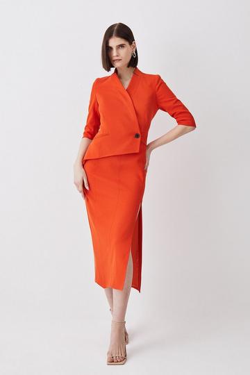 Orange Structured Crepe Split Side Midi Dress