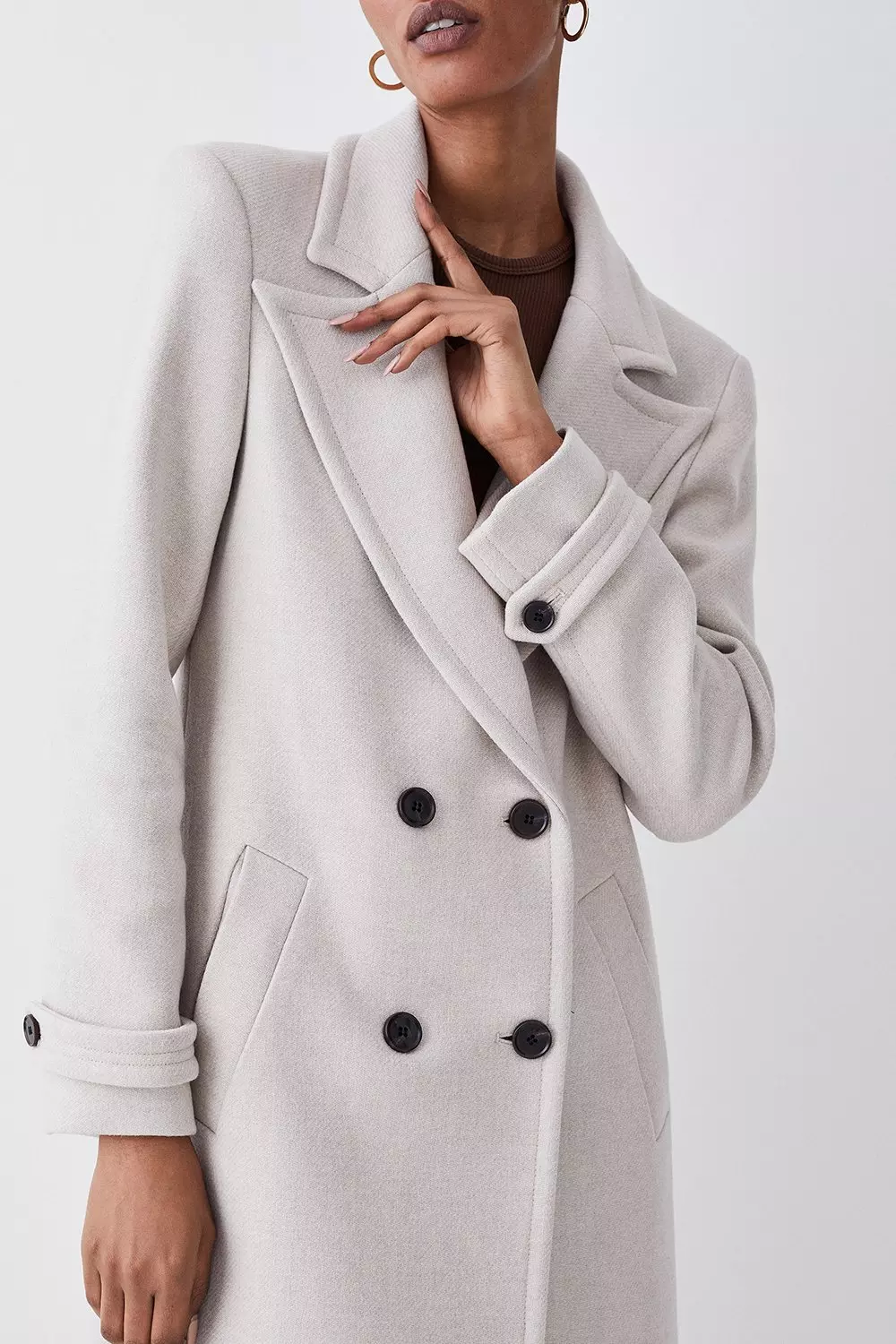 Grace White Double Breasted Wool Blend Midi Coat