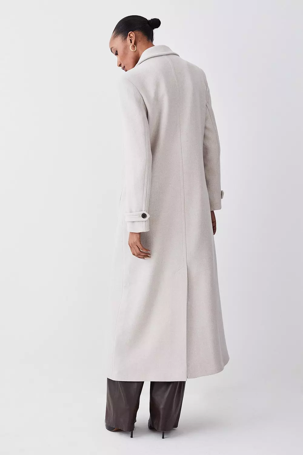 Grace White Double Breasted Wool Blend Midi Coat