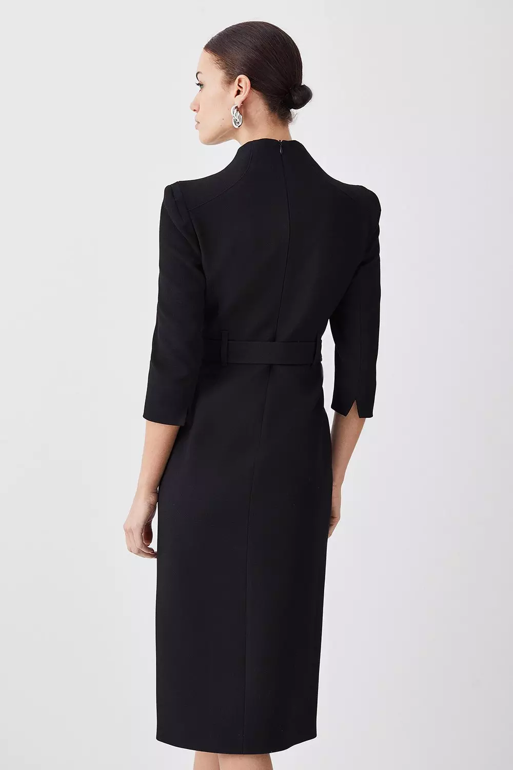 Square Neck Stretch Crepe Midi Dress