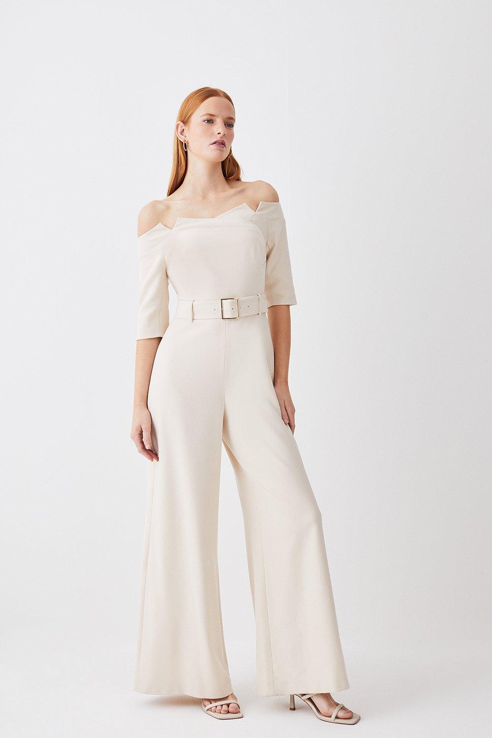 Plain off shoulder split sleeve store regular jumpsuit