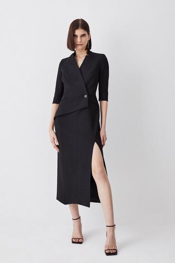 Black Petite Compact Stretch Split Side Midi Dress