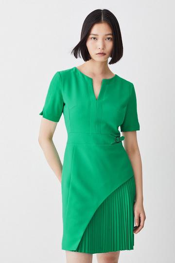 Tall Tailored Military Pleat Short Sleeve Mini Dress green