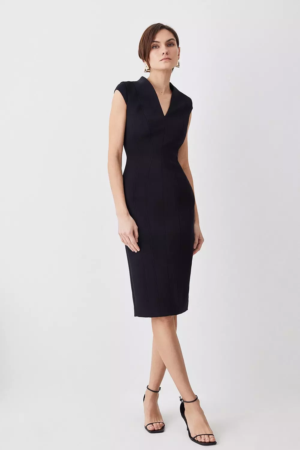 Bandeau Scuba Midi Dress - Black