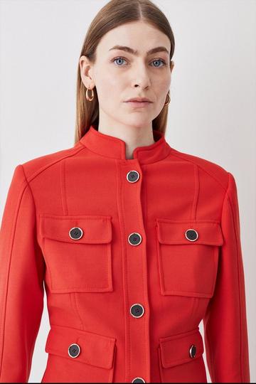 Red Compact Stretch Military Jacket