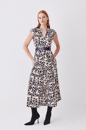 Multi Animal Print Asymmetric Midaxi Dress