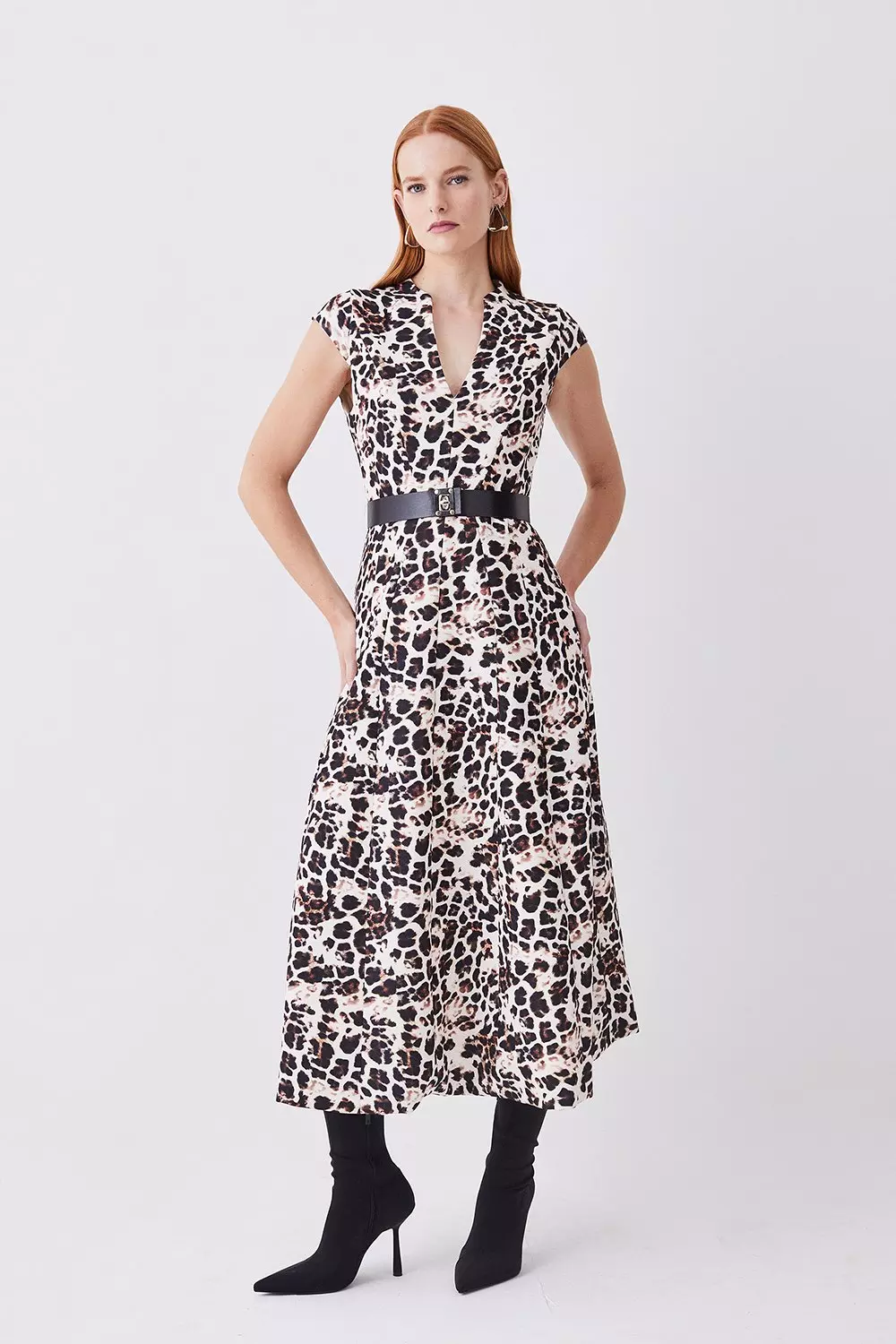 Printed asymmetric midi dress