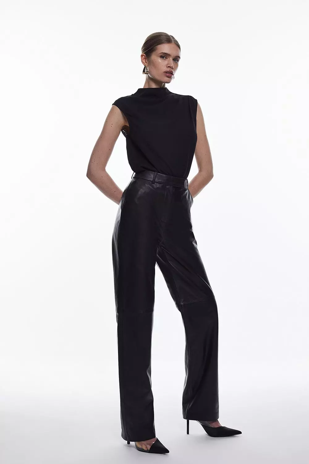 Leather High Waist Straight Leg Pants | Karen Millen