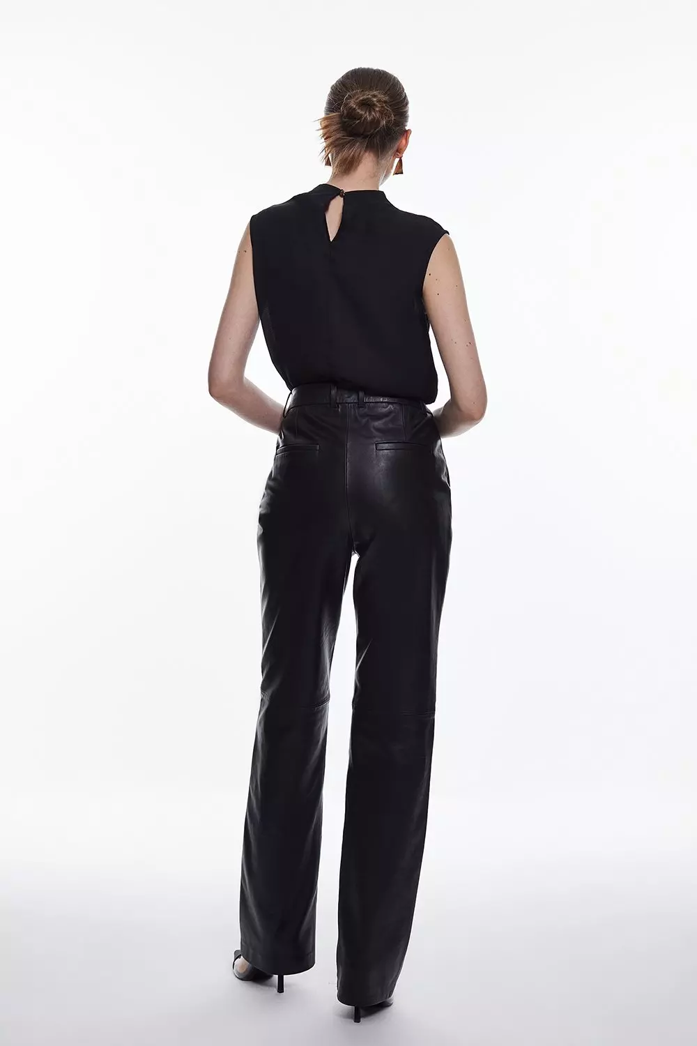 Faux Leather High Waisted Wide Leg Trousers | Karen Millen