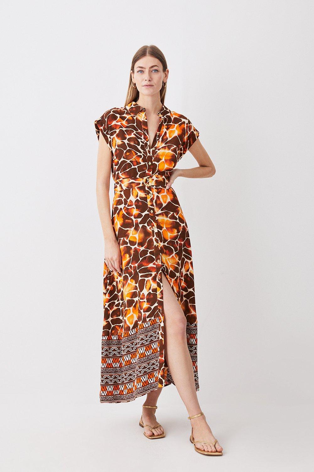 Mixed Animal Sleeveless Midi Shirt Dress Karen Millen