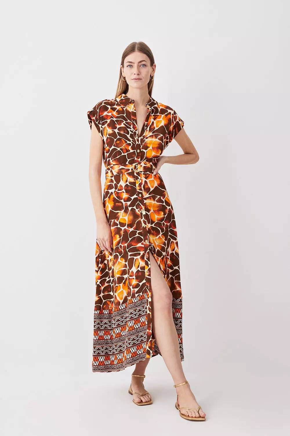 Mixed Animal Sleeveless Midi Shirt Dress | Karen Millen