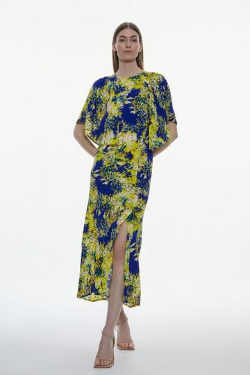Exploded Floral Angel Sleeve Woven Maxi Dress floral
