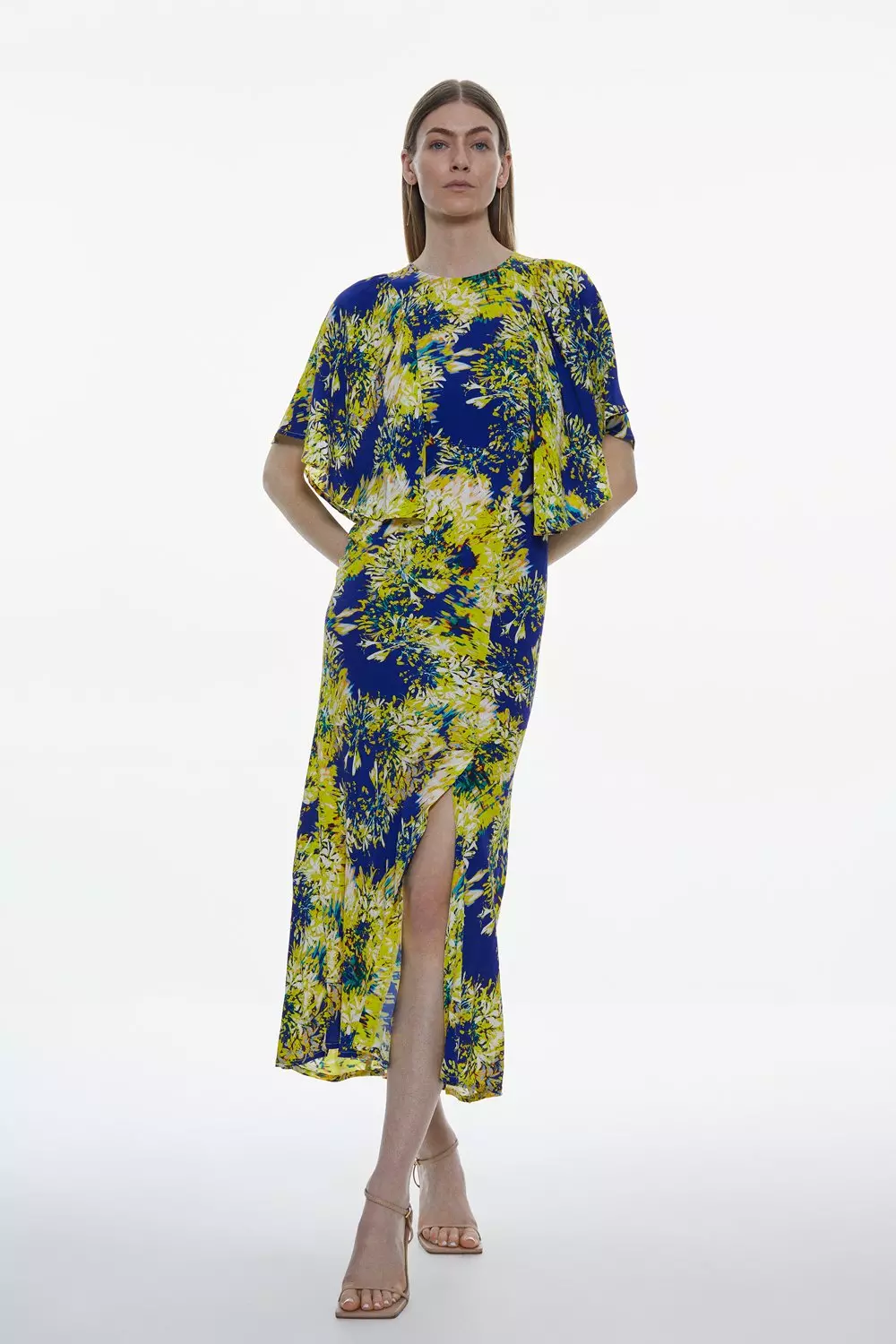 Exploded Floral Angel Sleeve Woven Maxi Dress Karen Millen