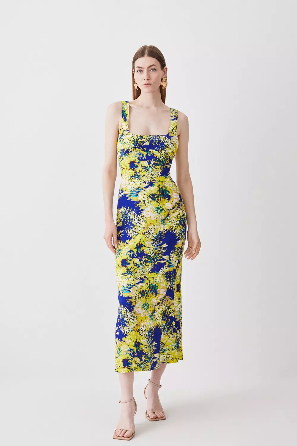 Exploded Floral Strappy Woven Slip Dress