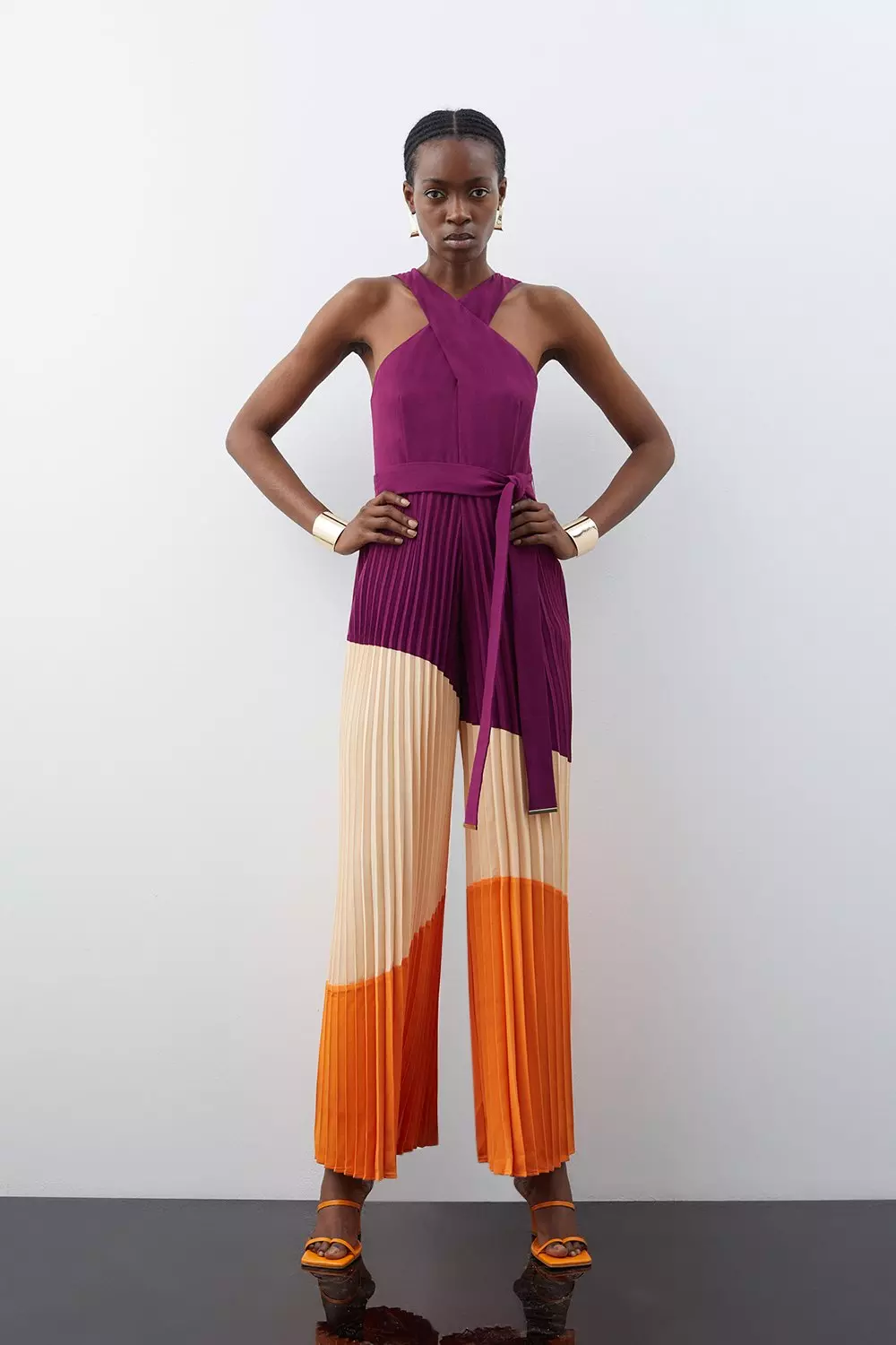 Color Block Criss-cross Halter Jumpsuit - TheCelebrityDresses