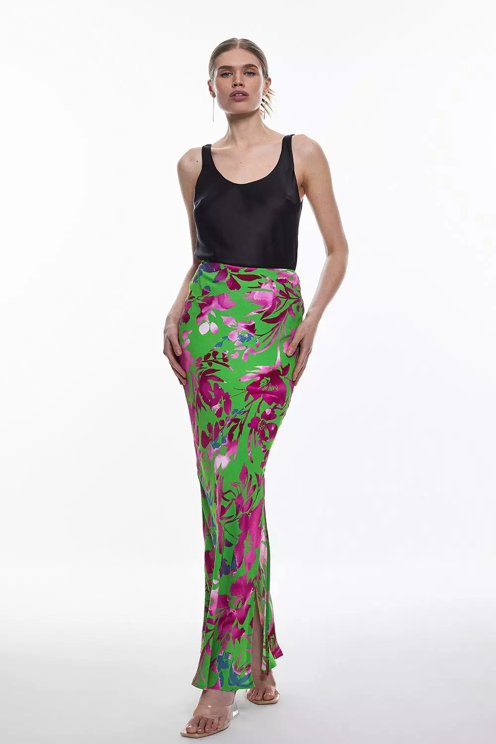 Silhouette Floral Bias Cut Slip Maxi Skirt | Karen Millen