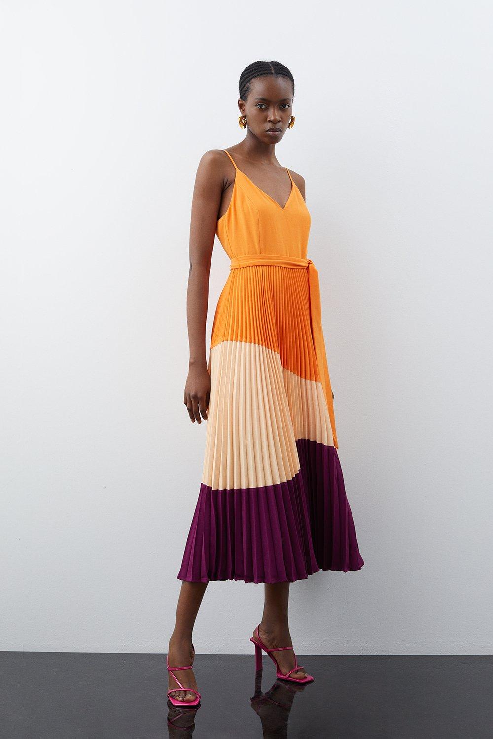 Warehouse colour 2025 block pleated dress