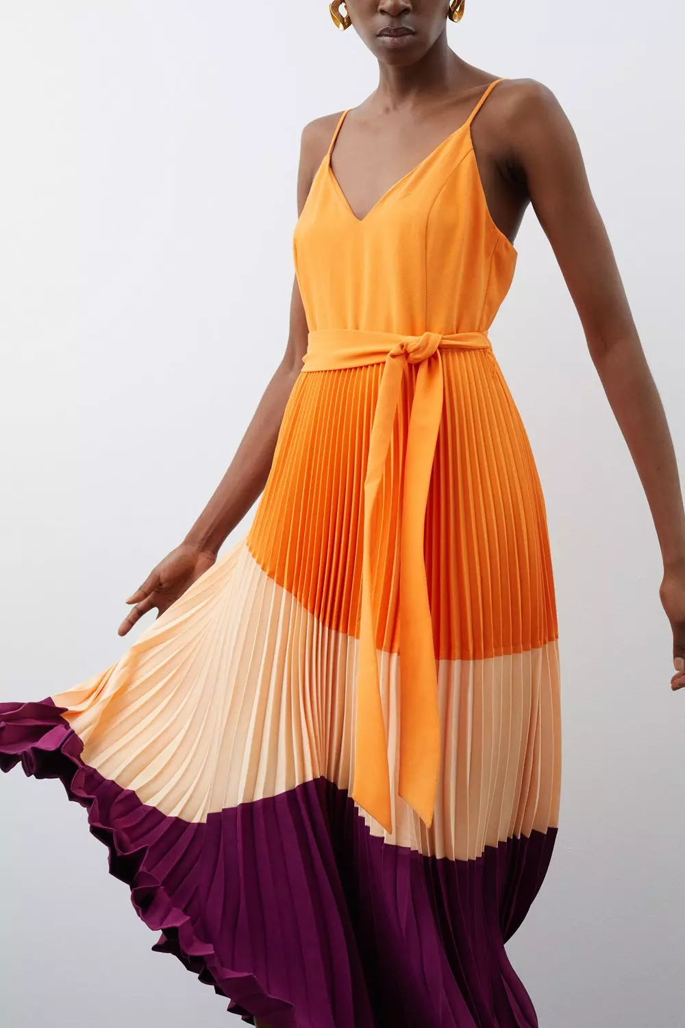 Warehouse pleated hot sale colour block dress