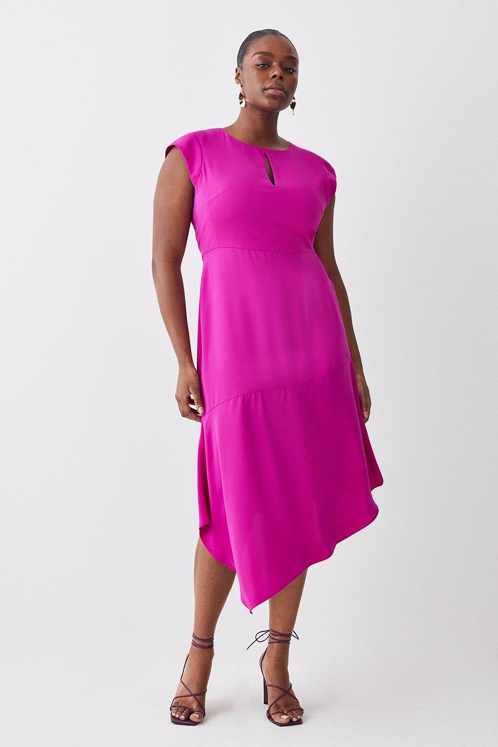 Downtown Gennemsigtig krog Plus Size Soft Tailored Key Hole Cap Sleeve High Low Dress | Karen Millen